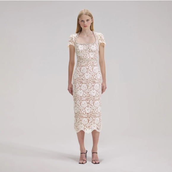 Self-Portrait Cream Cord Lace Diamanté Midi Dress – NWT, Size 6 - Picture 1 of 7